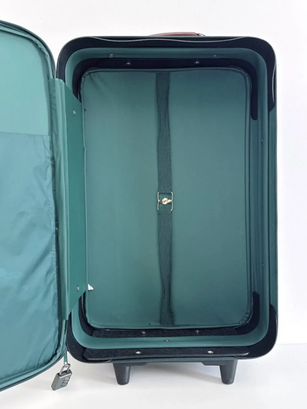 VINTAGE POLO RALPH LAUREN SUITCASE HUNTER GREEN CANVAS DESIGN BROWN LEATHER TRIM
